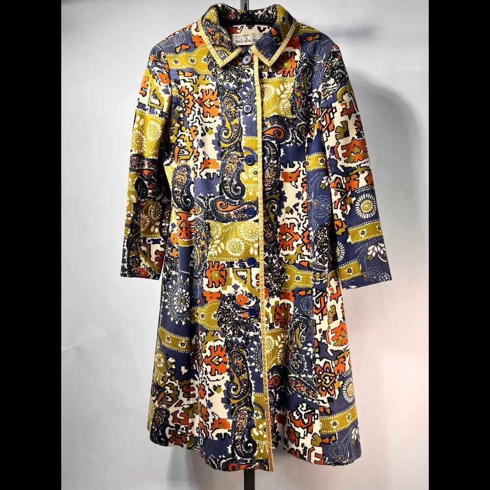 COLL RARE 60's ELIONOR SIMMONS for MALCOM STARR‎ Coat with Mosaic Lame Gold Trim